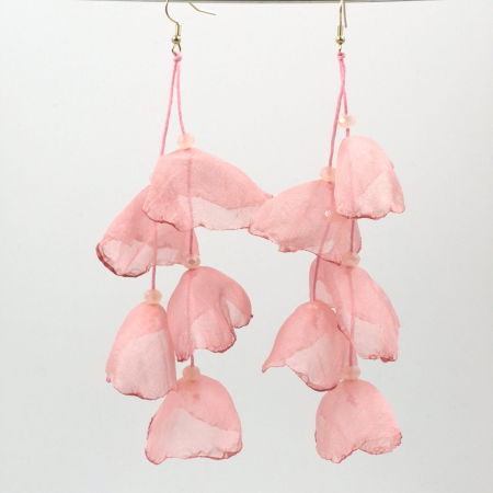 Bijuterii Fashion - Cercei lungi boemi cu maci stilizati roz prafuit