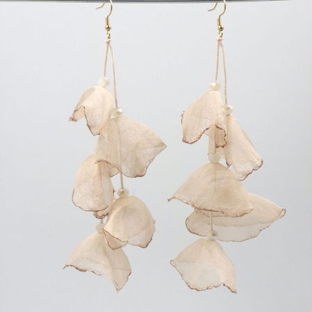 Cercei lungi boemi cu maci stilizati bej diafan [2]