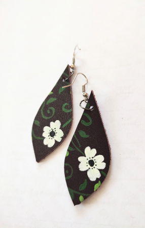 Cercei - Cercei unicat maro wenge din piele naturală, pictati manual