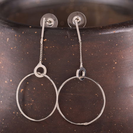 Cercei - Cercei metalici argintii cu lant si cerc mare