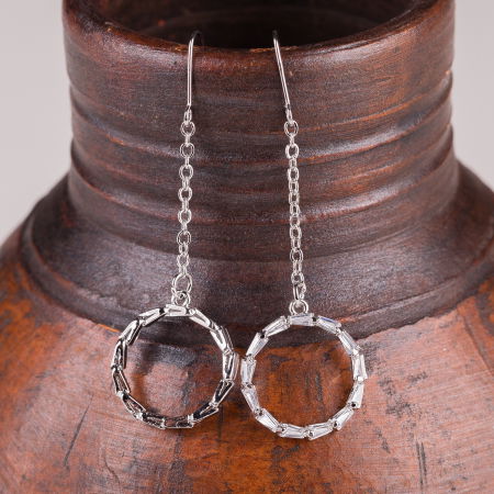 Cercei - Cercei metalici argintii cu lant si cerc mic