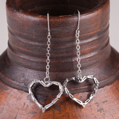 Cercei - Cercei metalici argintii cu lant si inimioara