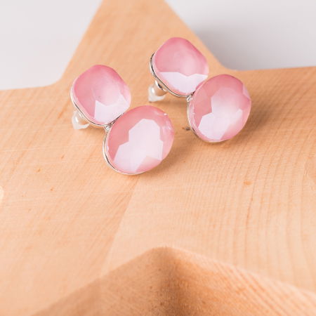 Cercei - Cercei metalici argintii cu montura de sticla roz fatetata