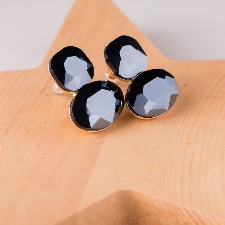 Cercei - Cercei metalici aurii cu montura de sticla bleumarin fatetata