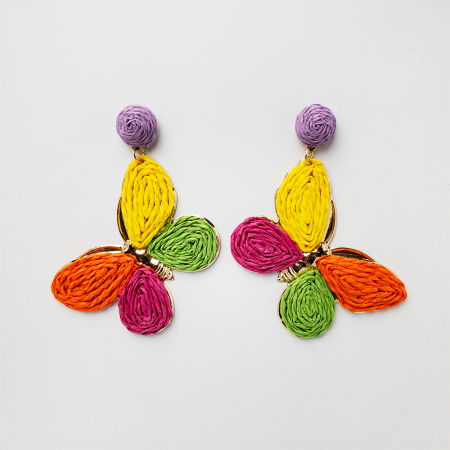 Cercei - Cercei metalici aurii fluture cu aripi multicolore