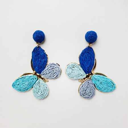 Cercei - Cercei metalici aurii fluture cu aripi in nuante de albastru