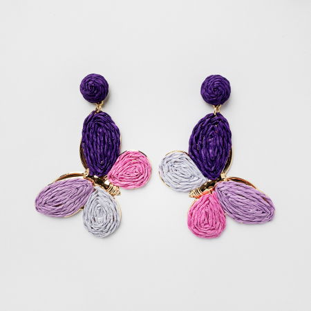 BIJUTERII - Cercei metalici aurii fluture cu aripi in nuante de mov si lila