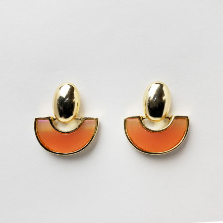 Cercei - Cercei metalici aurii, semirotunzi roz piersica