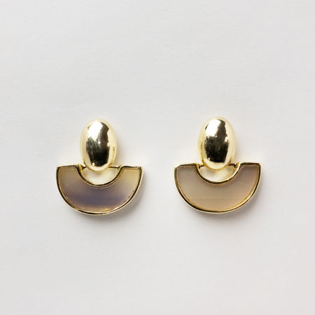 Cercei - Cercei metalici aurii, semirotund bej cu irizatii movulii