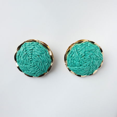 Cercei - Cercei metalici cu forma rotunda bombata, verde cu auriu