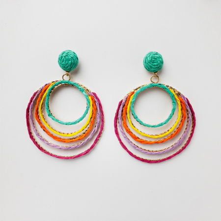 Cercei - Cercei metalici aurii cu cinci cercuri, in culori multicolore