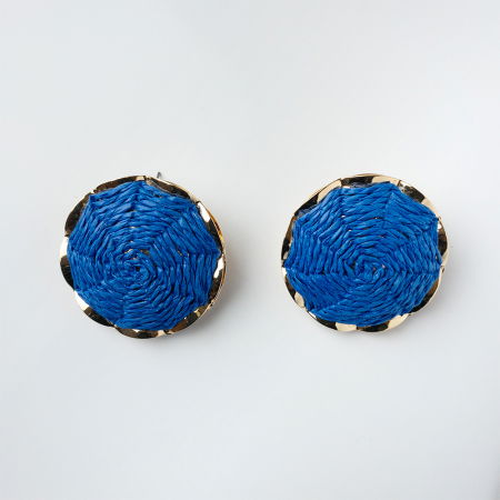 Cercei - Cercei metalici cu forma rotunda bombata, albastru cu auriu