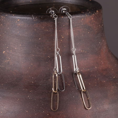 Cercei - Cercei metalici cu lantisoare si zale auriu-argintiu