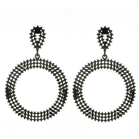 Cercei - Cercei metalici negri cu forma rotunda acoperiti cu pietricele mici, negre si stralucitoare cu aspect de broderie