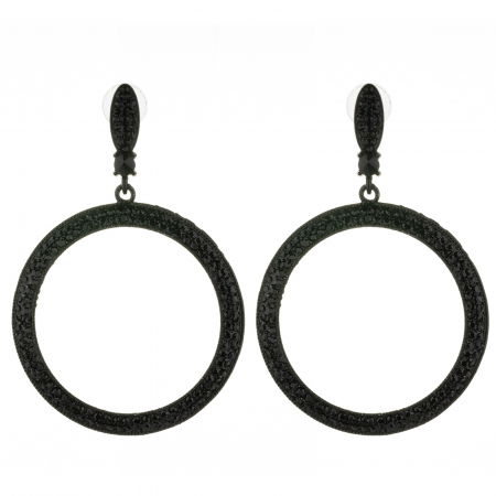 Bijuterii Fashion - Cercei metalici negri cu forma rotunda acoperiti cu pietricele mici, negre si stralucitoare
