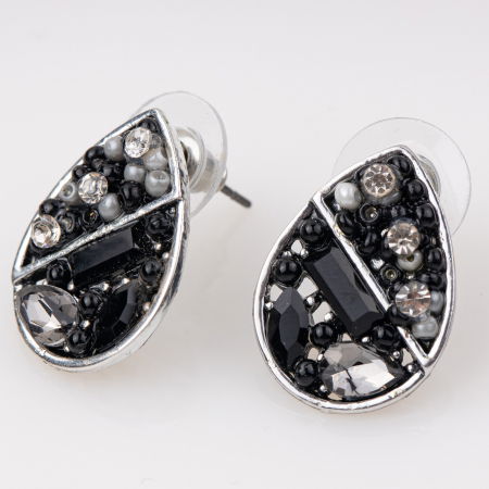 Cercei - Cercei metalici sub forma a doua lacrimi, pietre negre