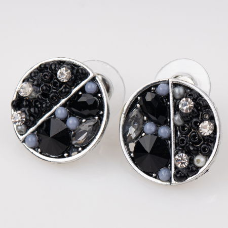 Cercei - Cercei metalici sub forma a doua monede, pietre negre