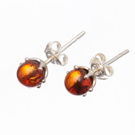 BIJUTERII - Cercei mici din argint 925 cu chihlimbar natural de culoare brun auriu in montura