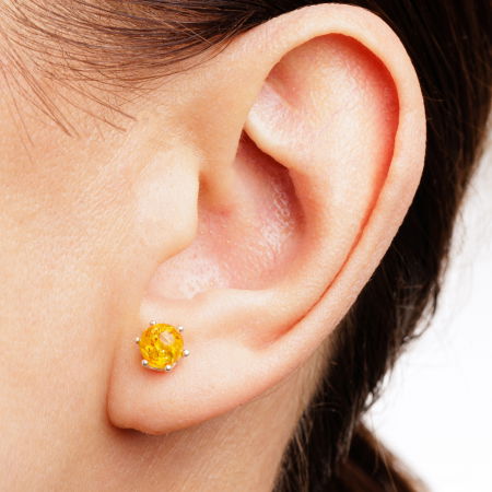 Cercei mici din argint 925 cu chihlimbar natural de culoare galben auriu in montura [1]