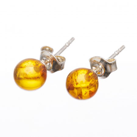 BIJUTERII - Cercei mici din argint 925 cu chihlimbar natural de culoare galben auriu