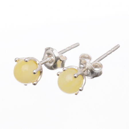 BIJUTERII - Cercei mici din argint 925 cu chihlimbar natural de culoare galben miere in montura