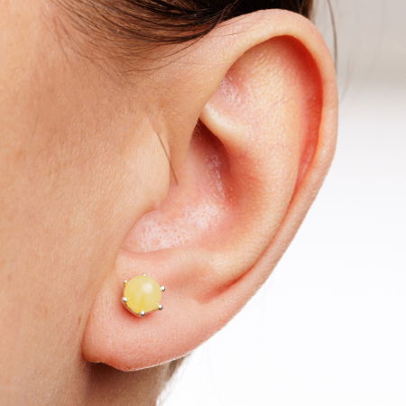 Cercei mici din argint 925 cu chihlimbar natural de culoare galben miere in montura [1]