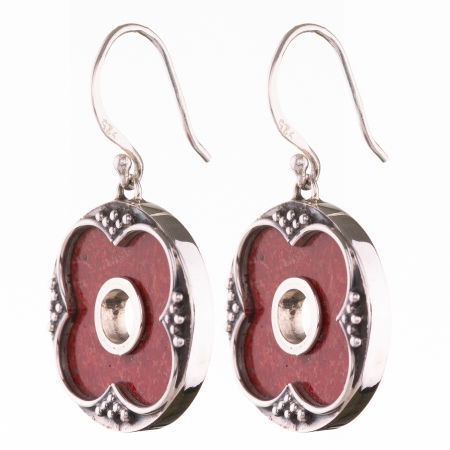 Cercei rotunzi din argint cu coral si decoratiune pe toata circumferinta [1]