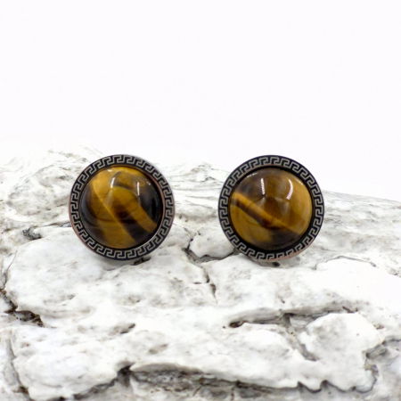 Cercei - Cercei rotunzi, eleganti, din otel inoxidabil cu piatra naturala ochi de tigru