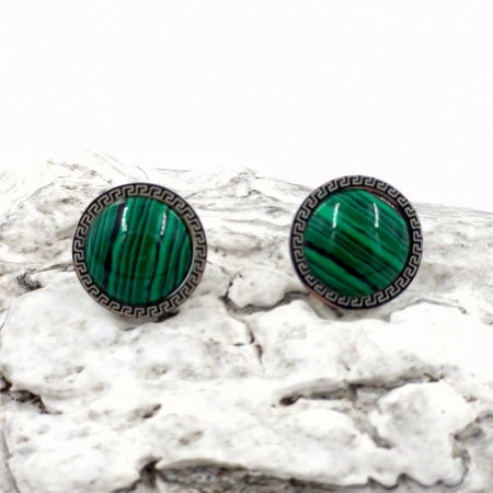 Cercei - Cercei rotunzi, eleganti, din otel inoxidabil cu piatra naturala malachit