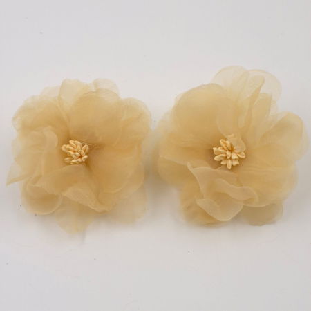 Cercei - Cercei statement floare din voal bej