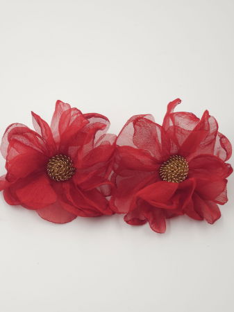 Cercei - Cercei statement floare din voal matasos rosu