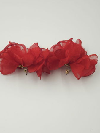 Set cercei statement floare din voal matasos rosu si brosa [4]