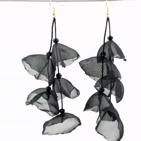 Bijuterii Fashion - Cercei lungi boemi cu maci stilizati negri