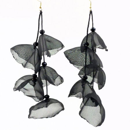 Cercei lungi boemi cu maci stilizati negri [2]