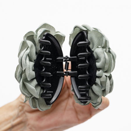 Clama medie cu flori textile, kaki [3]