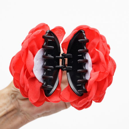 Clama medie cu flori textile, rosie [3]