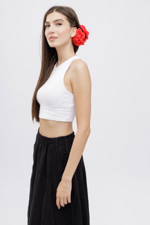 Clama medie cu flori textile, rosie [2]