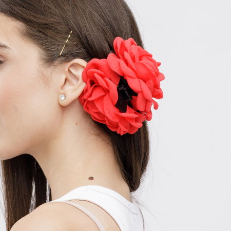 Clama medie cu flori textile, rosie [1]