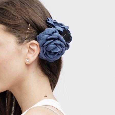 Clama medie cu flori textile, bleumarin [1]