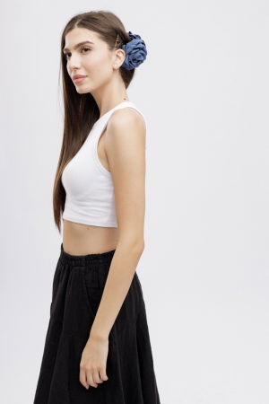 Clama medie cu flori textile, bleumarin [2]