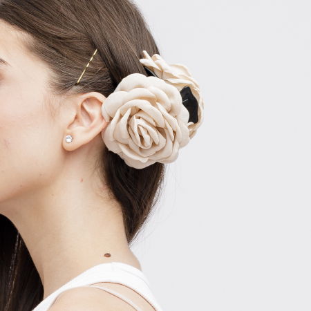 Clama medie cu flori textile, bej deschis [1]