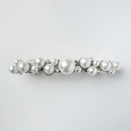 PLAJĂ SI VACANȚĂ - Clama medie metalica argintie cu perle sintetice albe de diferite marimi