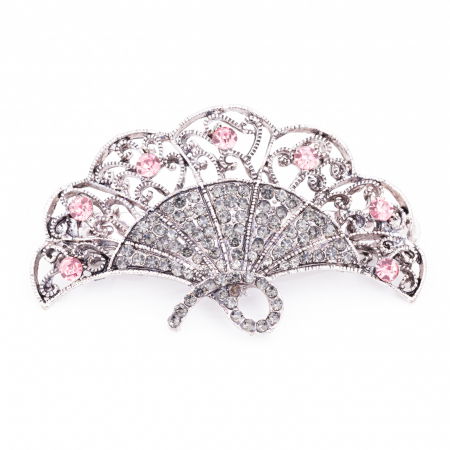 Clama medie metalica cu forma de evantai argintiu cu pietre decorative argintii si roz [1]