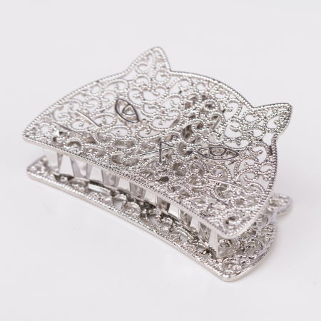 Accesorii Păr - Clama medie metalica cu forma de pisicuta argintie