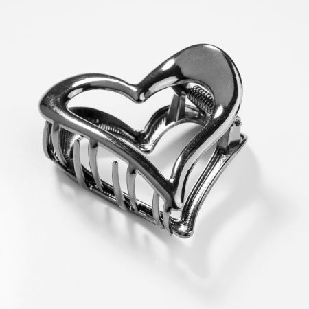 PLAJĂ SI VACANȚĂ - Clama par metalica in forma de inima, argintiiu inchis