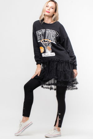 Colanți - Colanti negri cu o cusatura argintie pe fata si capse