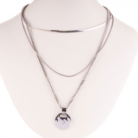 Coliere & Lanțuri - Colier argintiu cu trei lanturi diferite si pandantiv