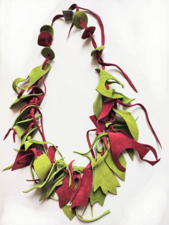 Colier asimetric din piele naturala, verde olive si bordo [1]