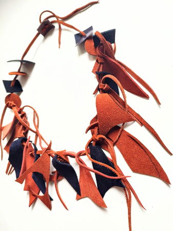 Colier asimetric multicolor  din mix piele naturala,nuante negru caramiziu [1]