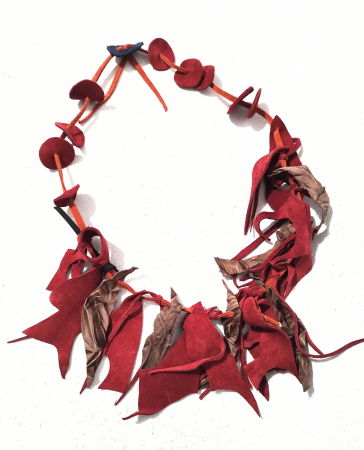 Colier asimetric multicolor din piele naturala bordo si ciocolatiu [1]